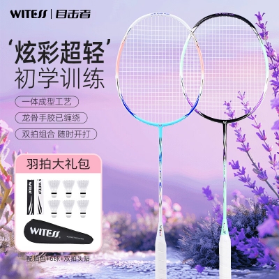WITESS羽毛球拍对拍碳素纤维耐打超轻4U成人学生（送6球1拍包1护框贴）